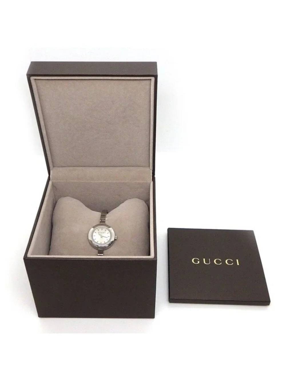 Gucci Watch Bangle Round 105 Sunray Silver Dial SS Quartz Analog